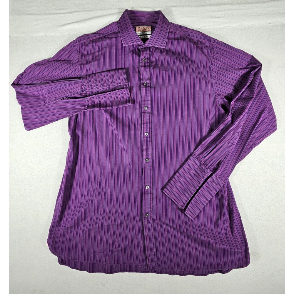 Thomas Pink Mens 17 35 Dress Shirt Purple Striped French Cuff Cotton Ireland